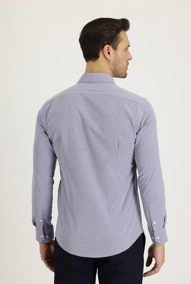 Erkek Giyim - SİYAH M Beden Uzun Kol Slim Fit Desenli Gömlek