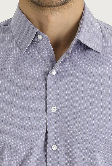 Erkek Giyim - SİYAH XL Beden Uzun Kol Slim Fit Desenli Gömlek