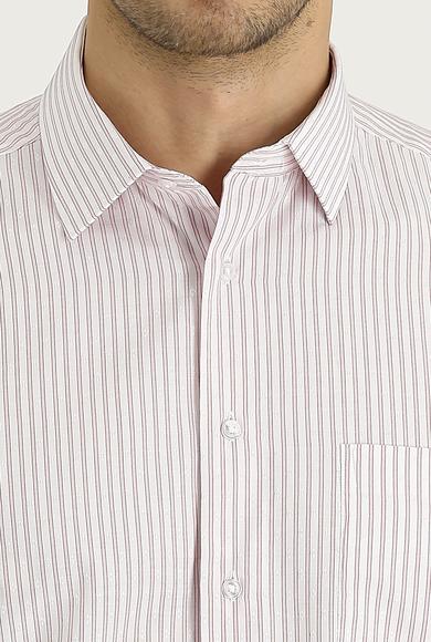 Erkek Giyim - AÇIK KIRMIZI 3X Beden Uzun Kol Klasik Çizgili Gömlek
