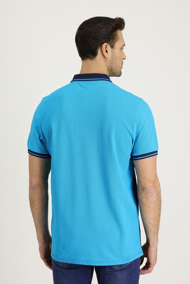 Erkek Giyim - MAVİ XL Beden Polo Yaka Slim Fit Desenli Tişört