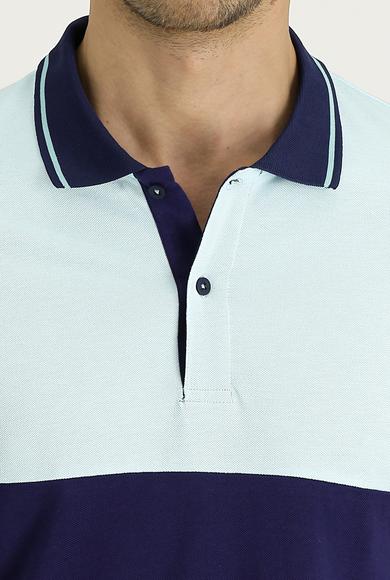 Erkek Giyim - ORTA TURKUAZ XL Beden Polo Yaka Slim Fit Desenli Tişört