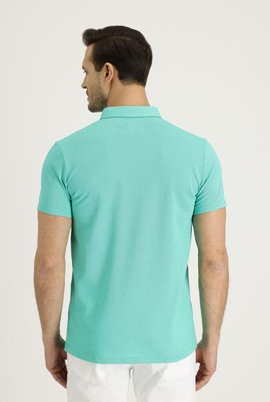 Erkek Giyim - MİNT YEŞİLİ L Beden Polo Yaka Slim Fit Desenli Tişört