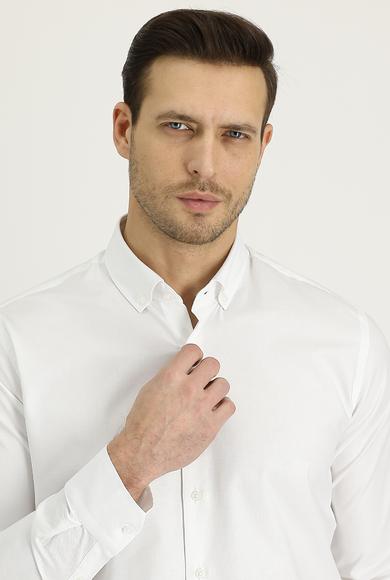 Erkek Giyim - BEYAZ XL Beden Uzun Kol Slim Fit Oxford Gömlek