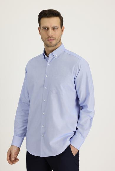 Erkek Giyim - GÖK MAVİSİ L Beden Uzun Kol Regular Fit Oxford Gömlek