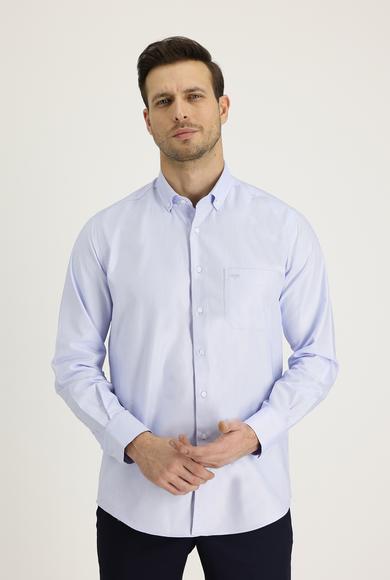Erkek Giyim - AÇIK MAVİ 3X Beden Uzun Kol Regular Fit Oxford Gömlek