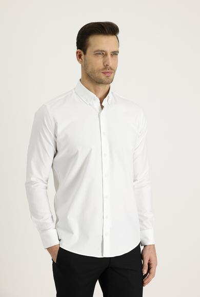 Erkek Giyim - BEYAZ XL Beden Uzun Kol Slim Fit Oxford Gömlek