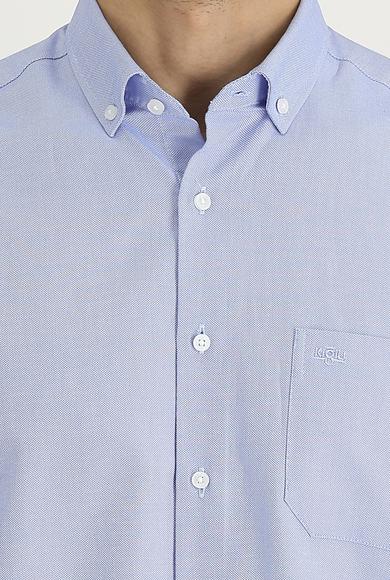 Erkek Giyim - GÖK MAVİSİ L Beden Uzun Kol Regular Fit Oxford Gömlek