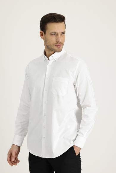 Erkek Giyim - BEYAZ 4X Beden Uzun Kol Regular Fit Oxford Gömlek