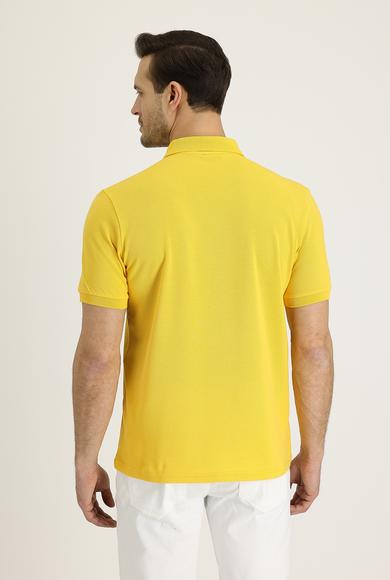 Erkek Giyim - KOYU SARI XL Beden Polo Yaka Regular Fit Nakışlı Tişört