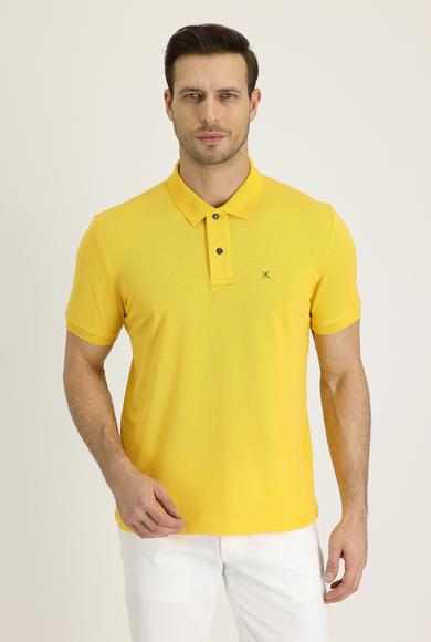 Erkek Giyim - KOYU SARI XL Beden Polo Yaka Regular Fit Nakışlı Tişört