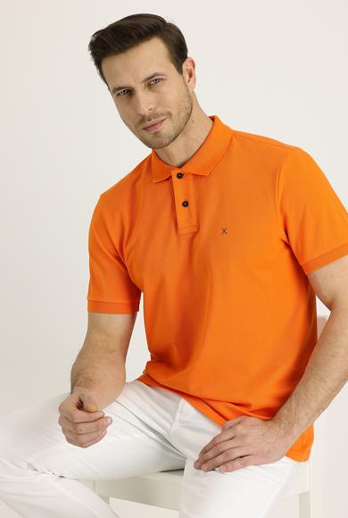 Erkek Giyim - ORTA TURUNCU L Beden Polo Yaka Regular Fit Nakışlı Tişört