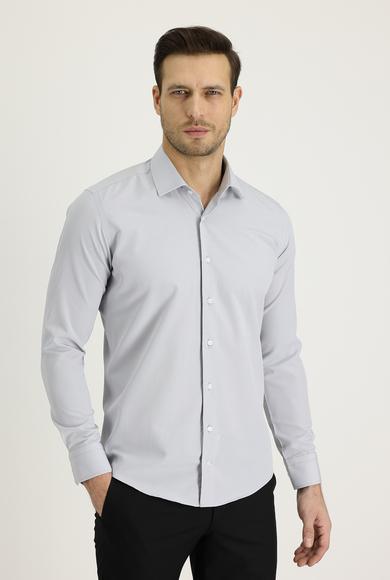 Erkek Giyim - Açık Gri S Beden Uzun Kol Slim Fit Gömlek