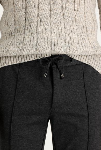 Erkek Giyim - KOYU ANTRASİT 50 Beden Slim Fit Beli Lastikli İpli Spor Pantolon