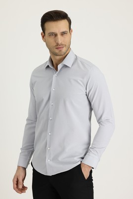 Erkek Giyim - Açık Gri L Beden Uzun Kol Slim Fit Gömlek