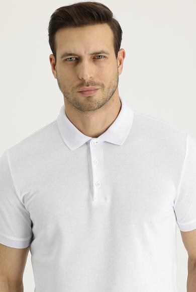 Erkek Giyim - BEYAZ XXL Beden Polo Yaka Slim Fit Tişört
