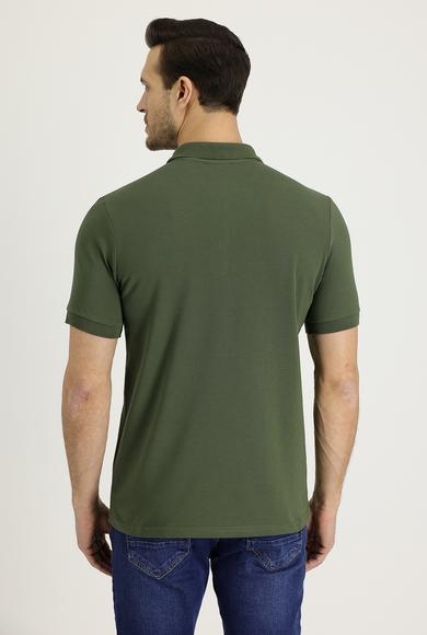 Erkek Giyim - ORTA HAKİ XL Beden Polo Yaka Slim Fit Tişört