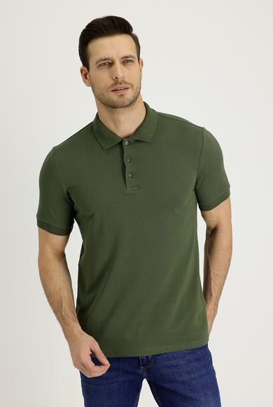 Erkek Giyim - ORTA HAKİ XL Beden Polo Yaka Slim Fit Tişört