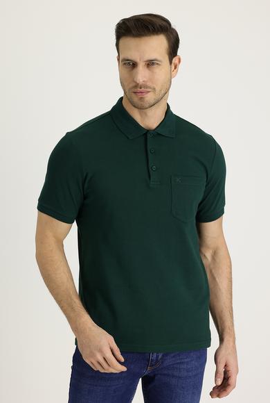 Erkek Giyim - KOYU YEŞİL S Beden Polo Yaka Regular Fit Nakışlı Tişört