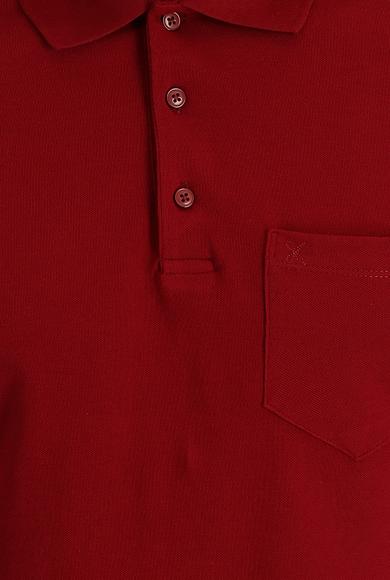 Erkek Giyim - KOYU KIRMIZI M Beden Polo Yaka Regular Fit Nakışlı Tişört