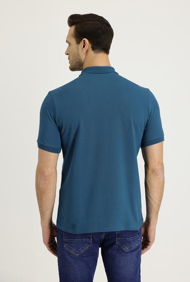 Erkek Giyim - ORTA PETROL XXL Beden Polo Yaka Regular Fit Nakışlı Tişört