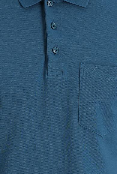 Erkek Giyim - ORTA PETROL S Beden Polo Yaka Regular Fit Nakışlı Tişört