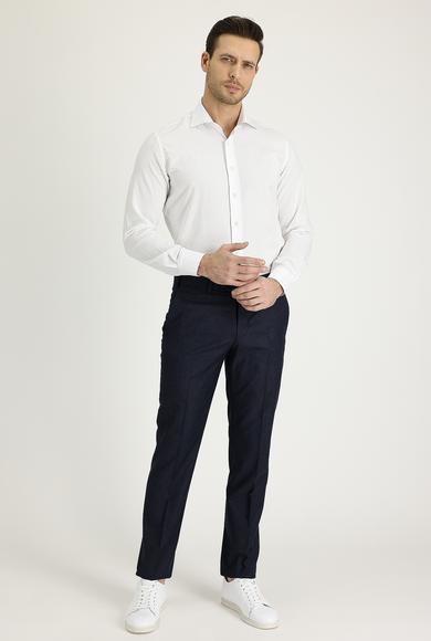Erkek Giyim - KOYU LACİVERT 54 Beden Slim Fit Klasik Desenli Pantolon