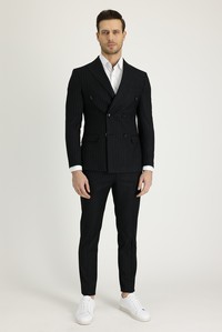 Erkek Giyim - Süper Slim Fit Çizgili Kruvaze Takım Elbise