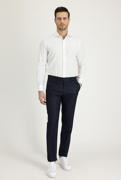 Erkek Giyim - KOYU LACİVERT 54 Beden Slim Fit Klasik Desenli Pantolon