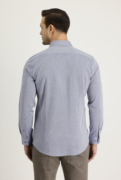 Erkek Giyim - ORTA LACİVERT XL Beden Uzun Kol Slim Fit Desenli Gömlek