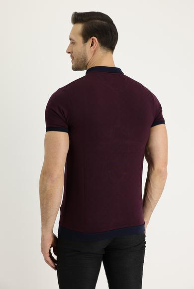 Erkek Giyim - AÇIK BORDO XL Beden Polo Yaka Slim Fit Desenli Tişört