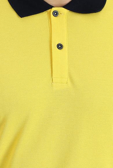 Erkek Giyim - LİMON SARI S Beden Polo Yaka Slim Fit Desenli Tişört