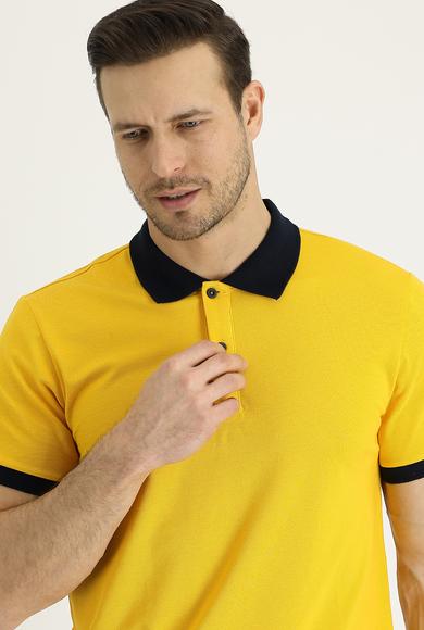 Erkek Giyim - NEON SARI S Beden Polo Yaka Slim Fit Desenli Tişört