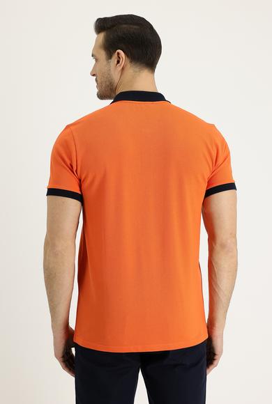 Erkek Giyim - ORTA TURUNCU XL Beden Polo Yaka Slim Fit Desenli Tişört
