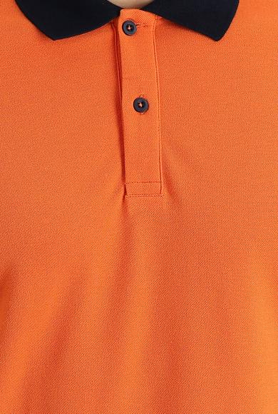 Erkek Giyim - ORTA TURUNCU XL Beden Polo Yaka Slim Fit Desenli Tişört