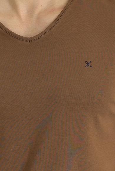 Erkek Giyim - TABA XXL Beden V Yaka Slim Fit Nakışlı Tişört