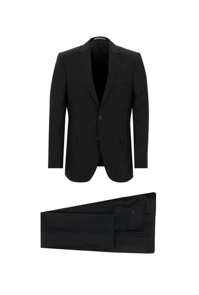 Erkek Giyim - AÇIK ANTRASİT 50 Beden Regular Fit Çizgili Takım Elbise