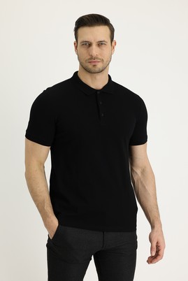 Erkek Giyim - SİYAH XL Beden Polo Yaka Slim Fit Tişört
