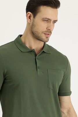 Erkek Giyim - ORTA HAKİ L Beden Polo Yaka Regular Fit Tişört