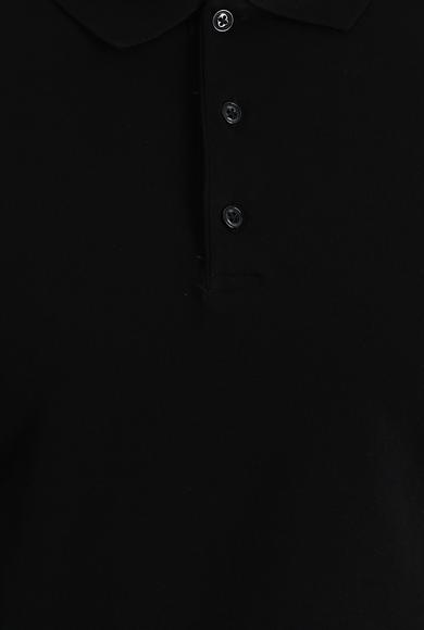 Erkek Giyim - SİYAH S Beden Polo Yaka Slim Fit Nakışlı Tişört