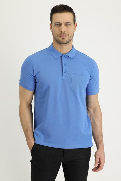 Erkek Giyim - HAVACI MAVİ M Beden Polo Yaka Regular Fit Nakışlı Tişört
