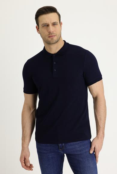 Erkek Giyim - SİYAH LACİVERT 3X Beden Polo Yaka Slim Fit Nakışlı Tişört