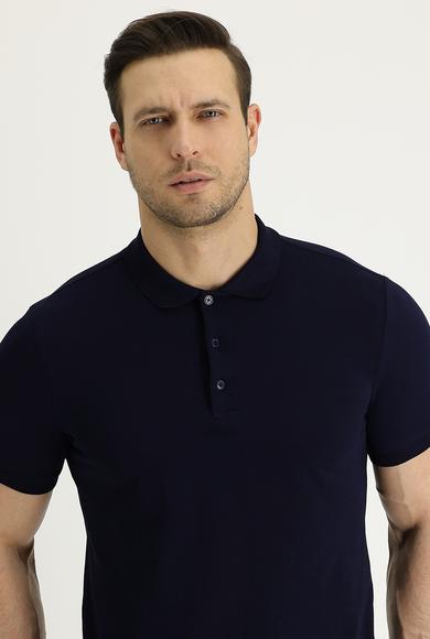 Erkek Giyim - SİYAH LACİVERT 3X Beden Polo Yaka Slim Fit Nakışlı Tişört