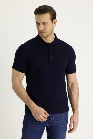 Erkek Giyim - SİYAH LACİVERT S Beden Polo Yaka Regular Fit Nakışlı Tişört