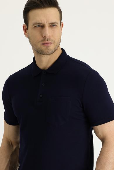 Erkek Giyim - SİYAH LACİVERT L Beden Polo Yaka Regular Fit Tişört