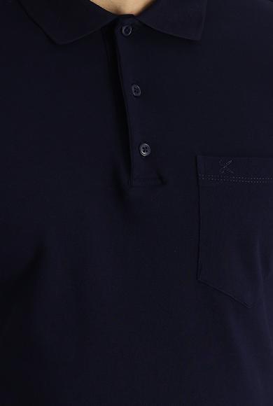 Erkek Giyim - SİYAH LACİVERT M Beden Polo Yaka Regular Fit Nakışlı Tişört