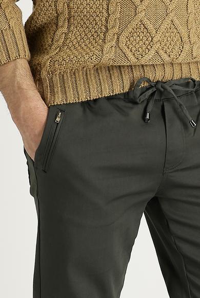 Erkek Giyim - AÇIK HAKİ 52 Beden Slim Fit Beli Lastikli İpli Spor Pantolon