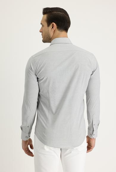 Erkek Giyim - TITANIUM GRİ M Beden Uzun Kol Desenli Gömlek