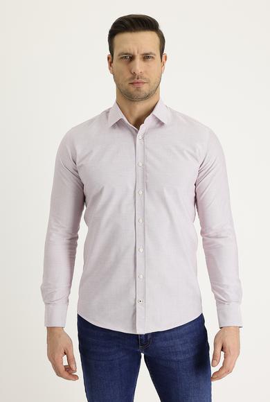 Erkek Giyim - AÇIK KIRMIZI XL Beden Uzun Kol Desenli Gömlek