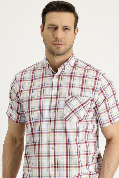 Erkek Giyim - LİMON SARI XL Beden Kısa Kol Ekose Gömlek