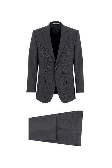Erkek Giyim - KOYU FÜME 54 Beden Yünlü Klasik Çizgili Takım Elbise